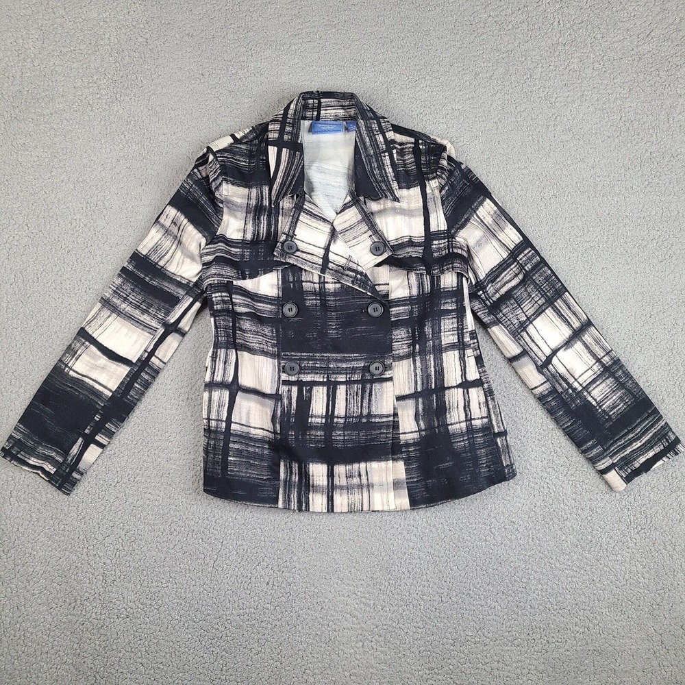 Simply Vera Jacket Blazer‎ Womens Small Black White Plaid Button Double Breasted